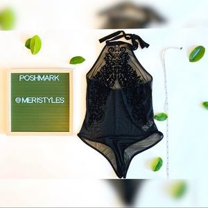 BOOHOO mesh black necktie bodysuit 💝